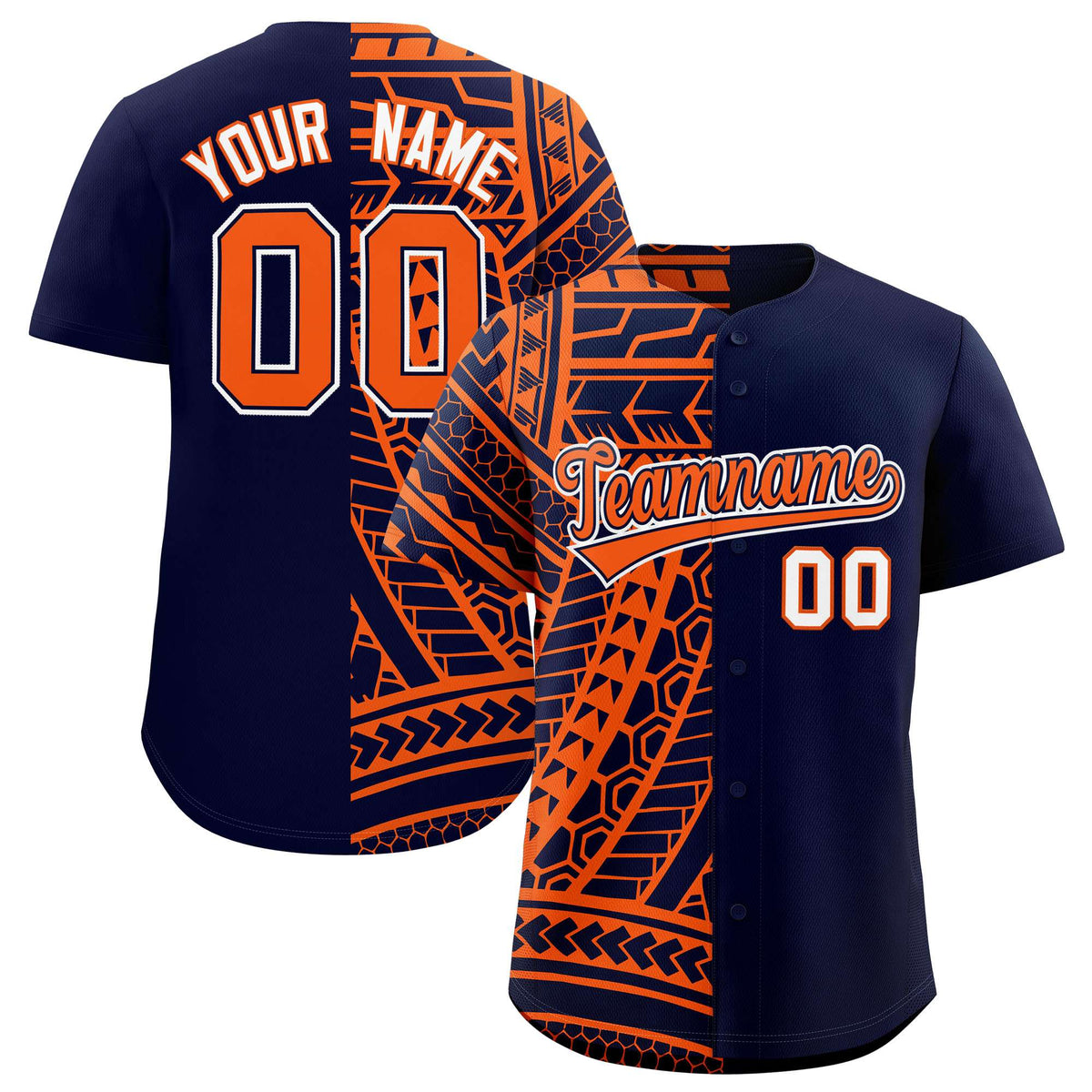 Custom Navy Orange Split Fashion Tribal Pattern Authentic Baseball Jersey