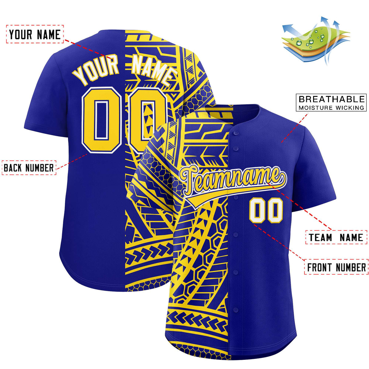 Custom Royal Gold Split Fashion Tribal Pattern Authentic Baseball Jersey