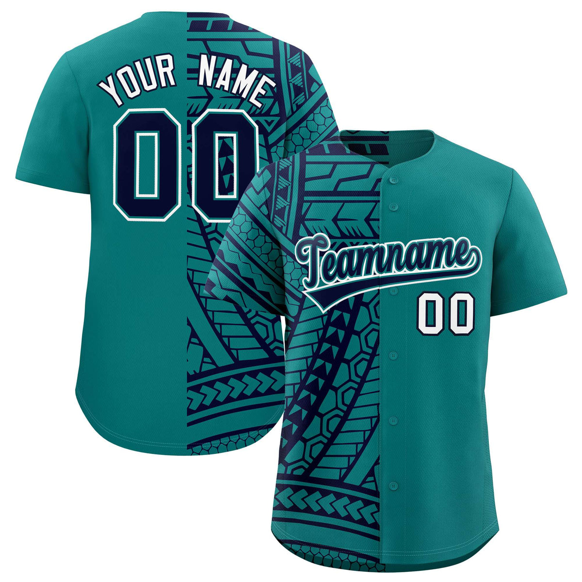 Custom Aqua Navy Split Fashion Tribal Pattern Authentic Baseball Jersey