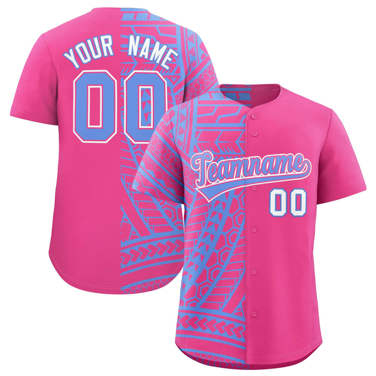 Custom Pink Light Blue Split Fashion Tribal Pattern Authentic Baseball Jersey