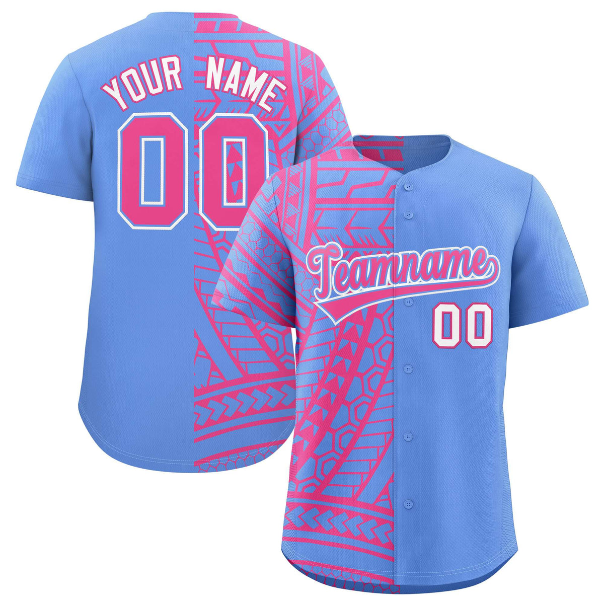 Custom Light Blue Pink Split Fashion Tribal Pattern Authentic Baseball Jersey