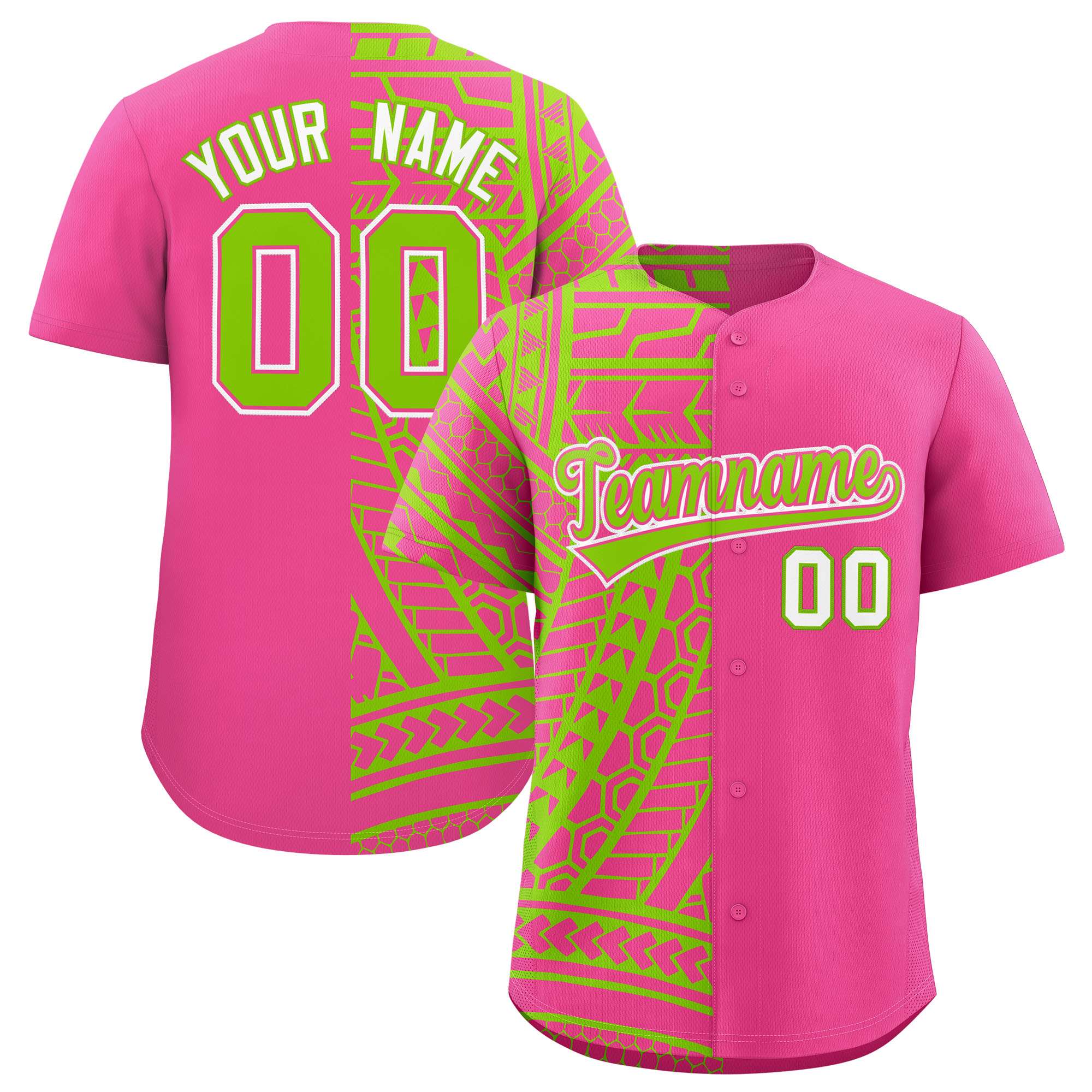 Custom Pink Neon Green Split Fashion Tribal Pattern Authentic Baseball Jersey