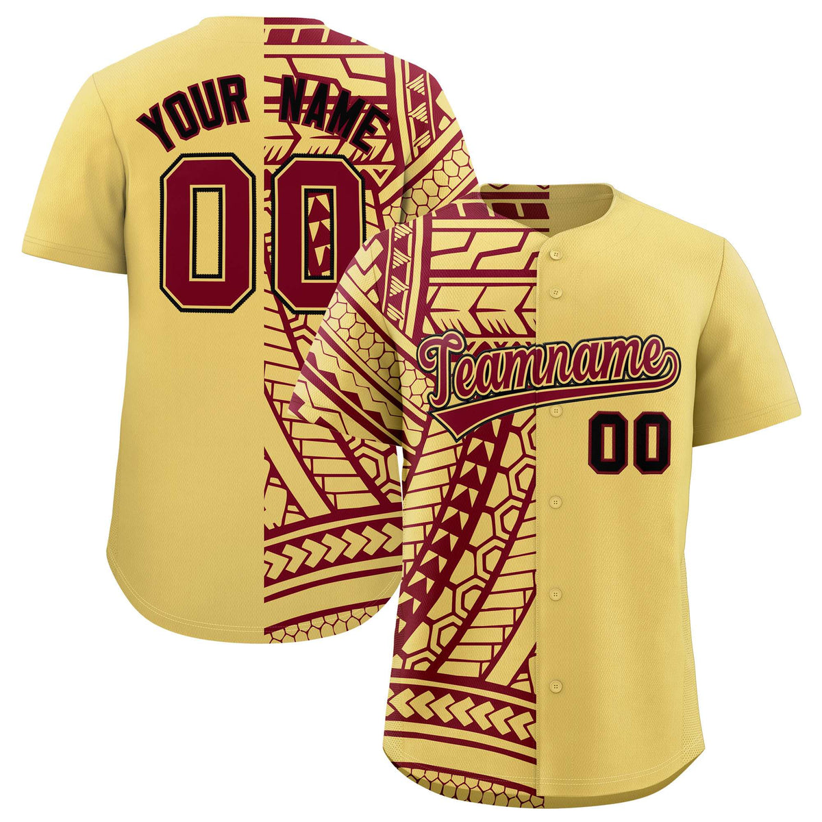 Custom Khaki Crimson Split Fashion Tribal Pattern Authentic Baseball Jersey