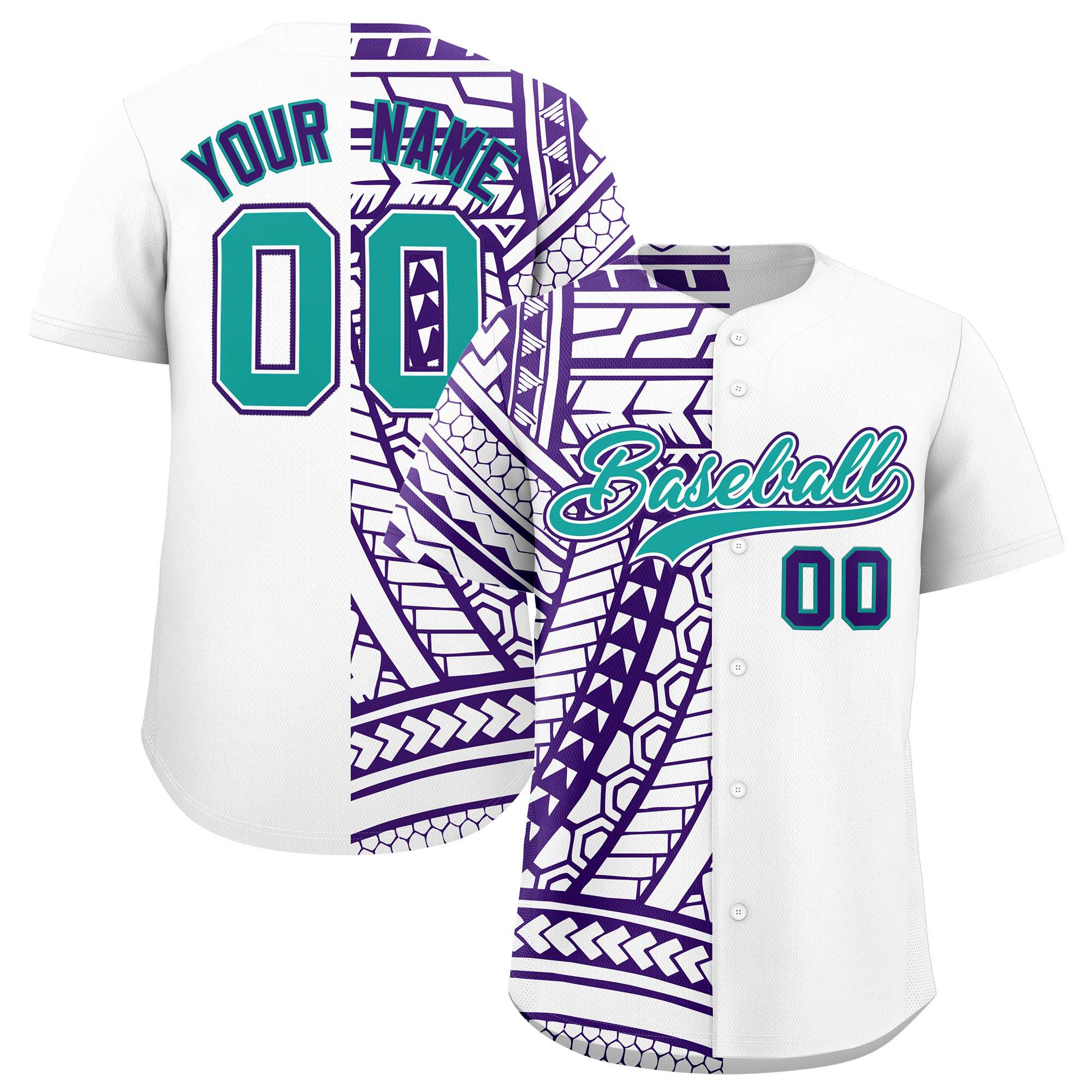 Custom White Purple Split Fashion Tribal Pattern Authentic Baseball Jersey