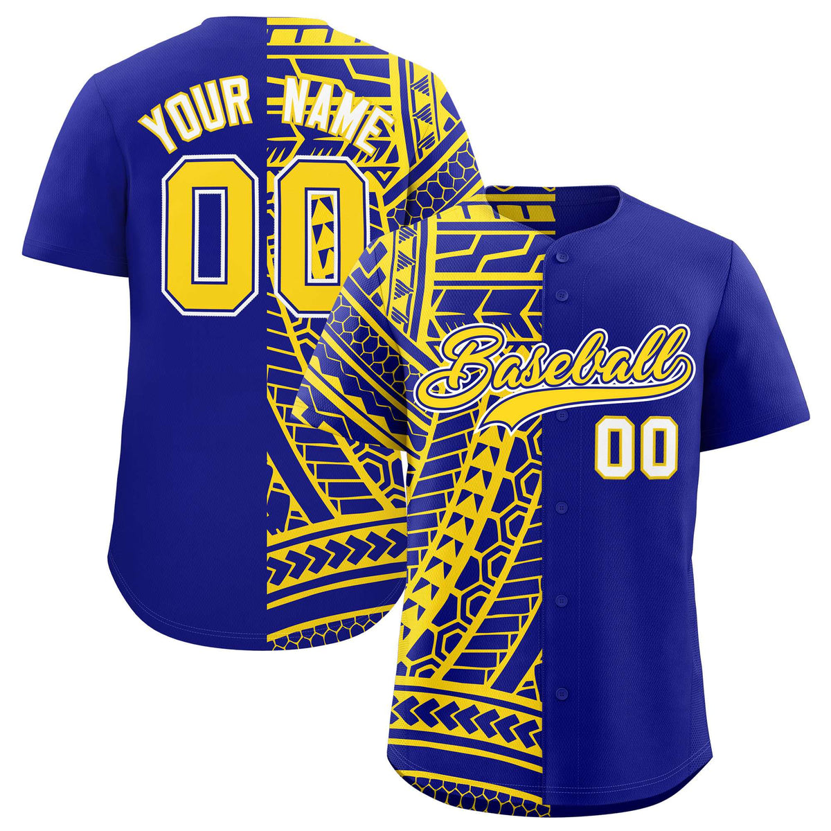 Custom Royal Gold Split Fashion Tribal Pattern Authentic Baseball Jersey