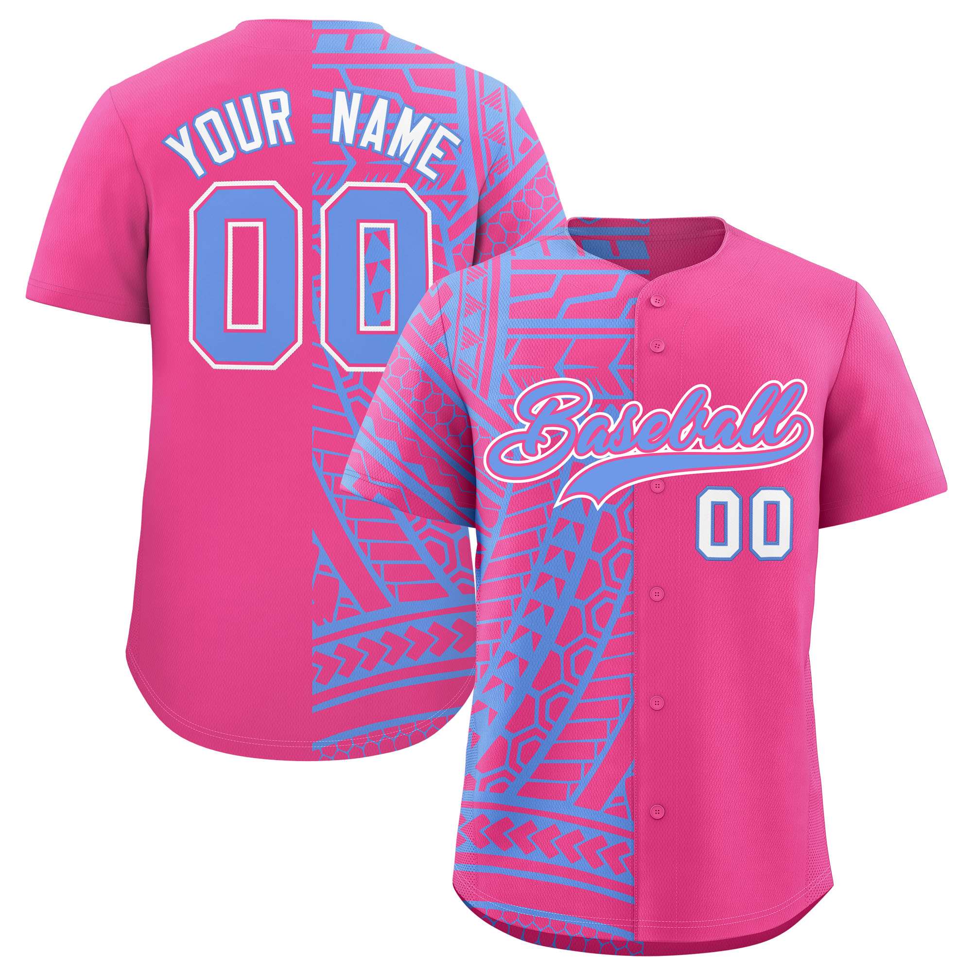 Custom Pink Light Blue Split Fashion Tribal Pattern Authentic Baseball Jersey