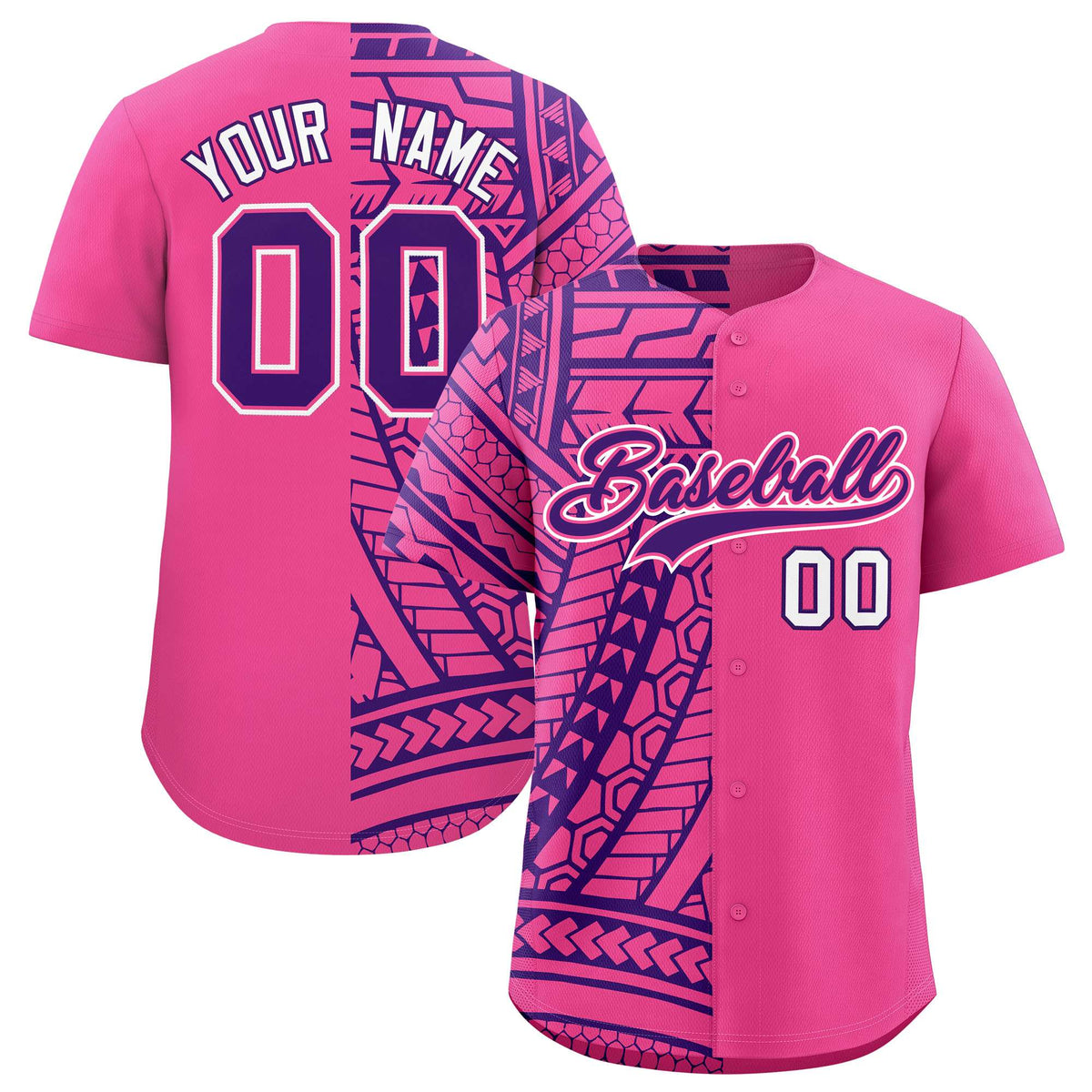 Custom Pink Purple Split Fashion Tribal Pattern Authentic Baseball Jersey