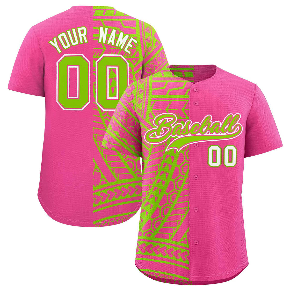 Custom Pink Neon Green Split Fashion Tribal Pattern Authentic Baseball Jersey