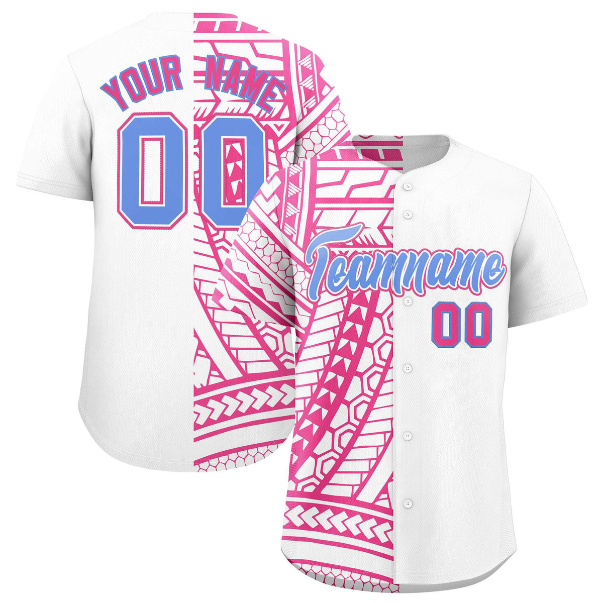 Custom White Pink Split Fashion Tribal Pattern Authentic Baseball Jersey