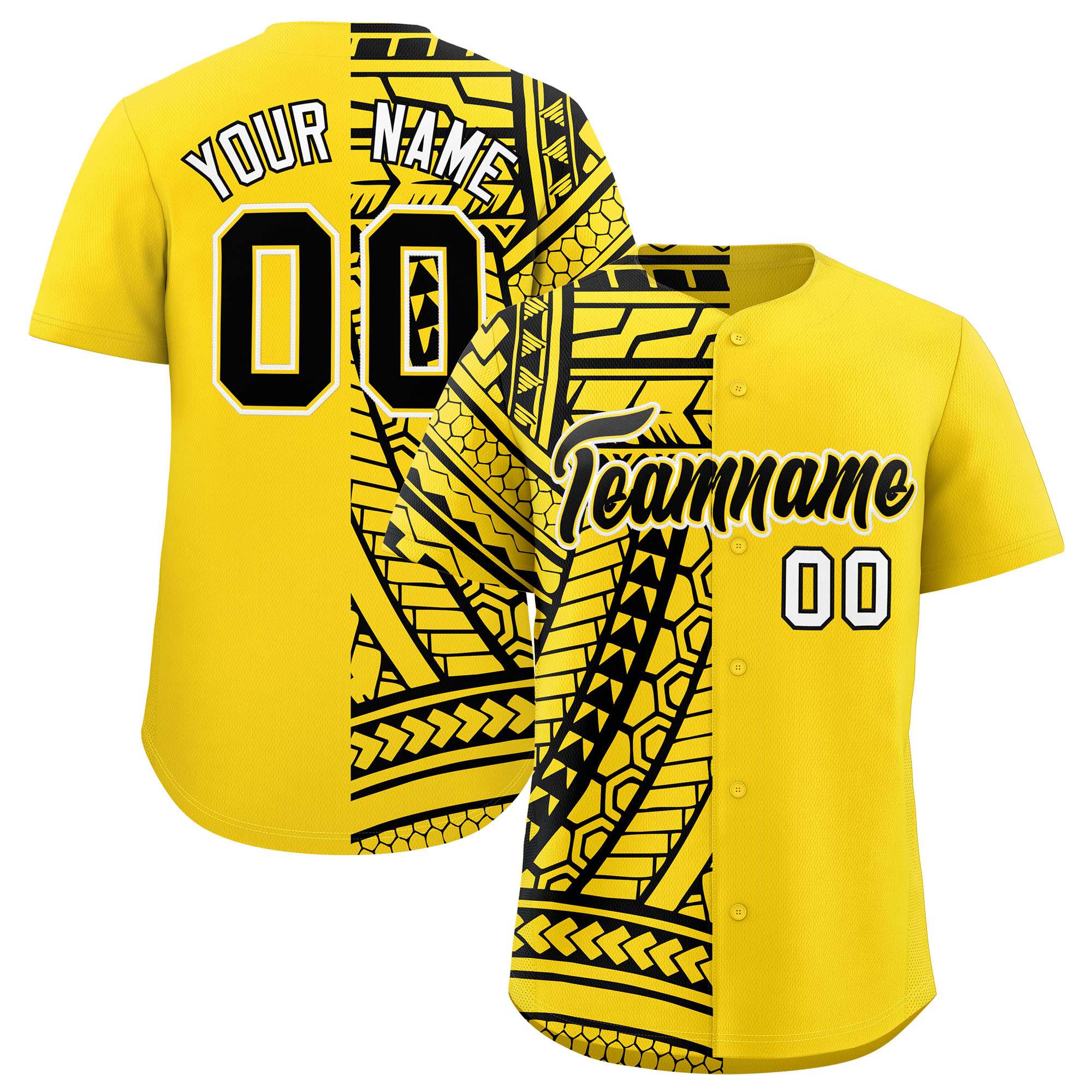 Custom Gold Black Split Fashion Tribal Pattern Authentic Baseball Jersey
