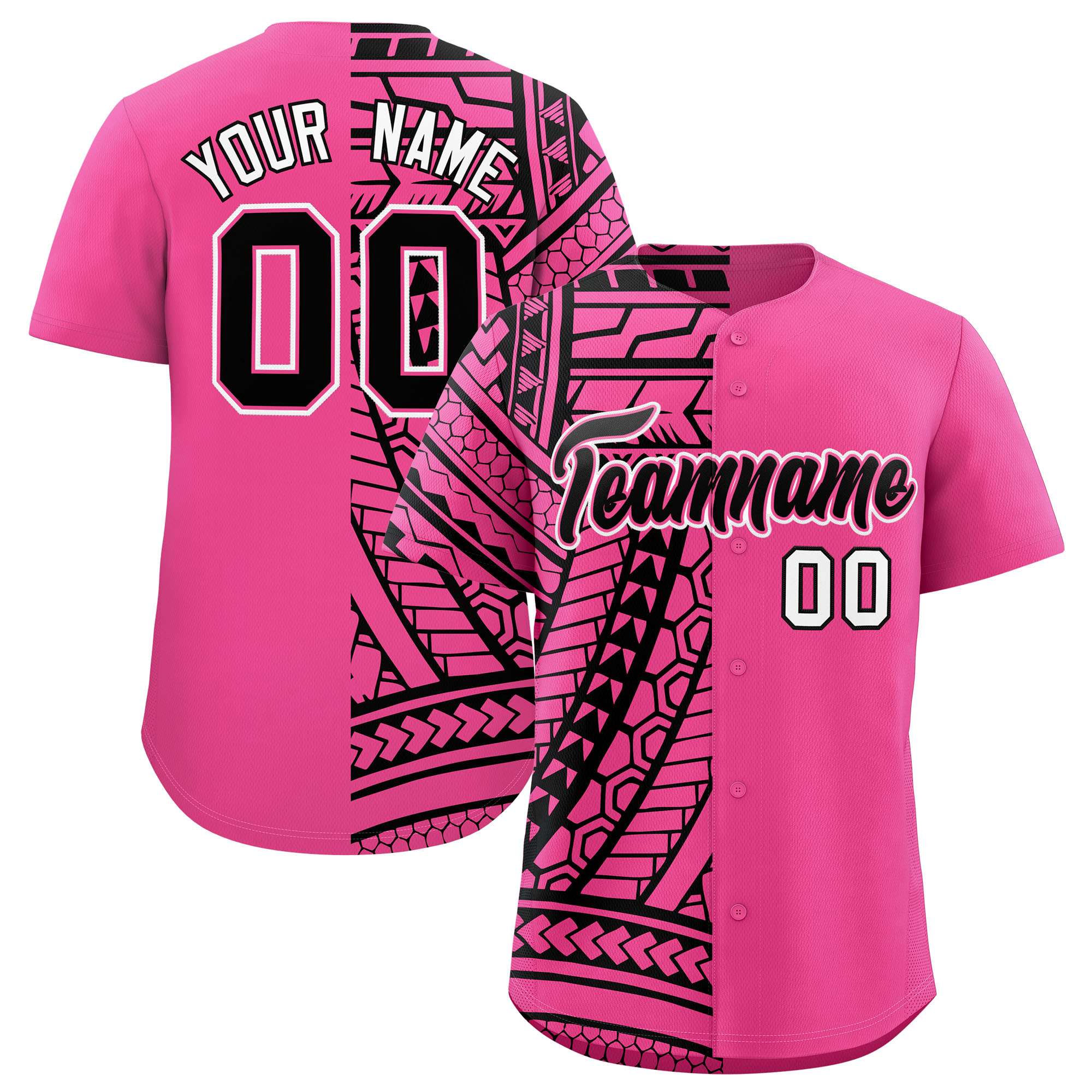 Custom Pink Black Split Fashion Tribal Pattern Authentic Baseball Jersey