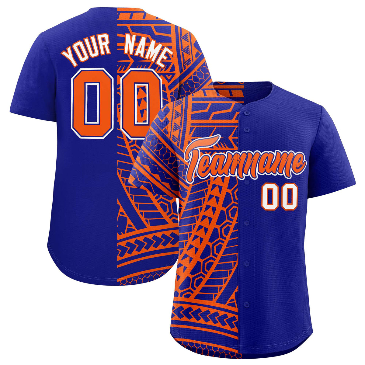 Custom Royal Orange Split Fashion Tribal Pattern Authentic Baseball Jersey