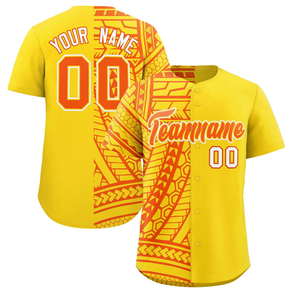 Custom Gold Orange Split Fashion Tribal Pattern Authentic Baseball Jersey