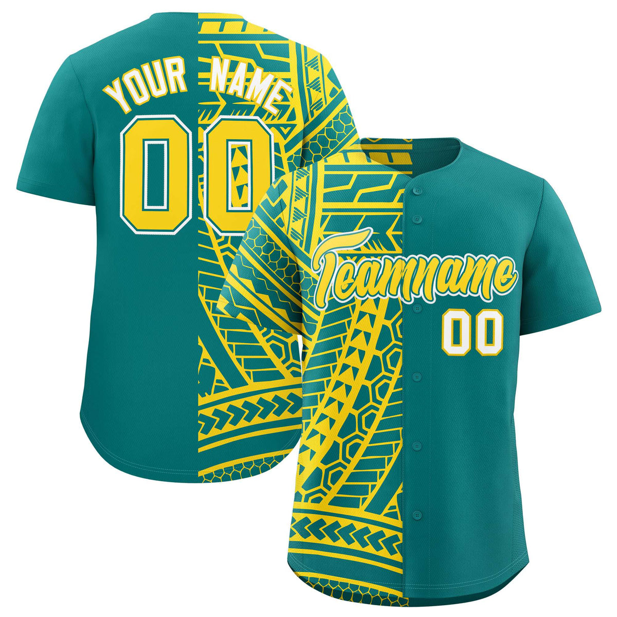Custom Aqua Gold Split Fashion Tribal Pattern Authentic Baseball Jersey