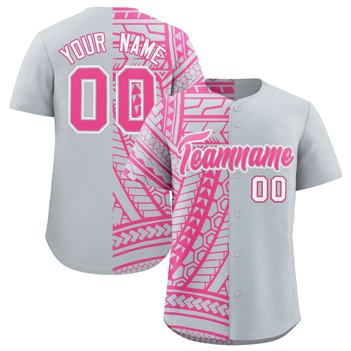 Custom Silver Pink Split Fashion Tribal Pattern Authentic Baseball Jersey