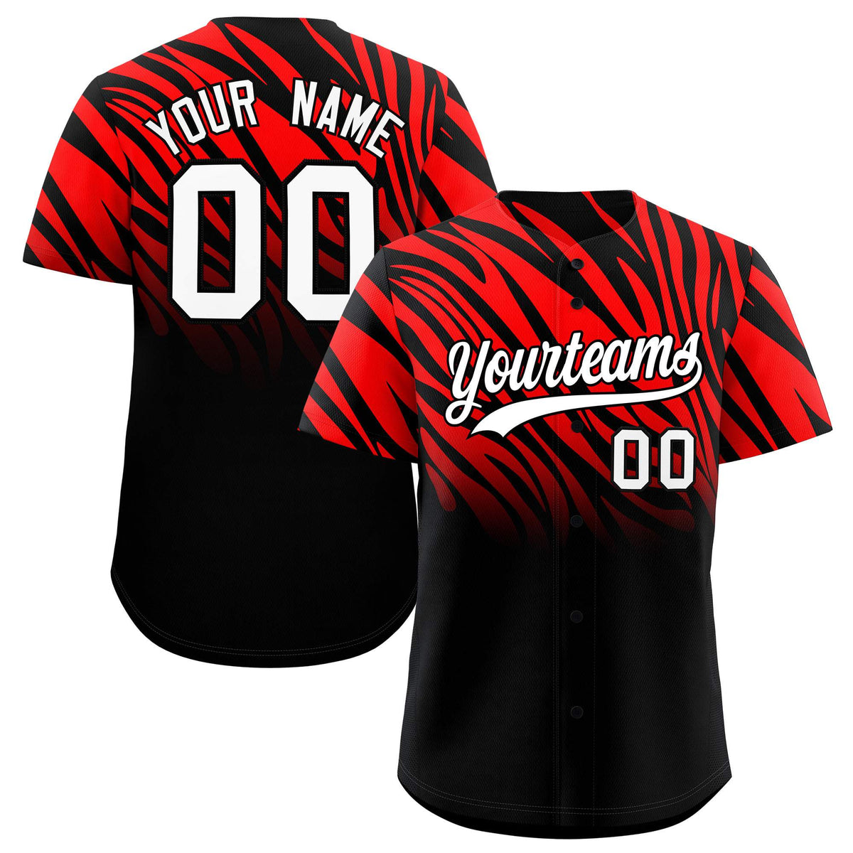 Custom Red Black Tiger Stripe Gradient Animal Print Personalized Team Shirt Baseball Jersey