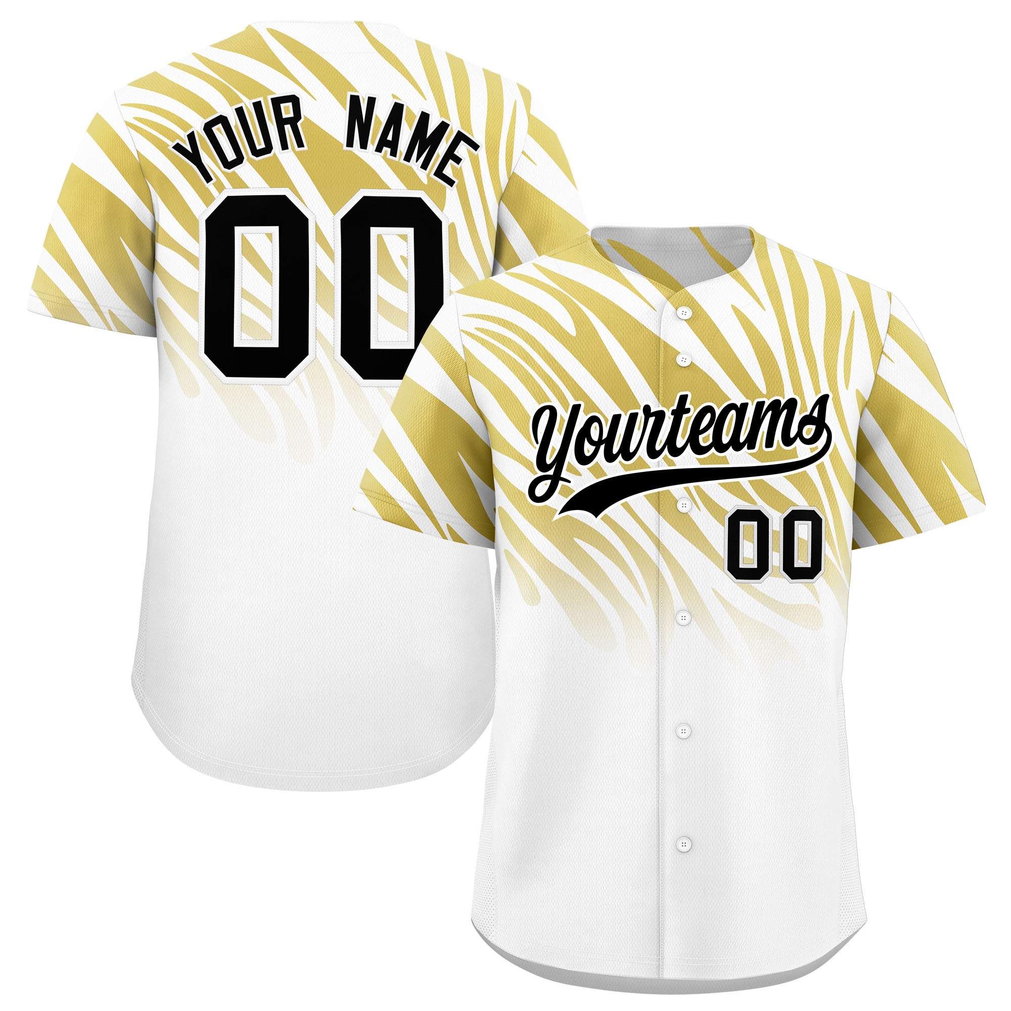 Custom Old Gold White Tiger Stripe Gradient Animal Print Personalized Team Shirt Baseball Jersey