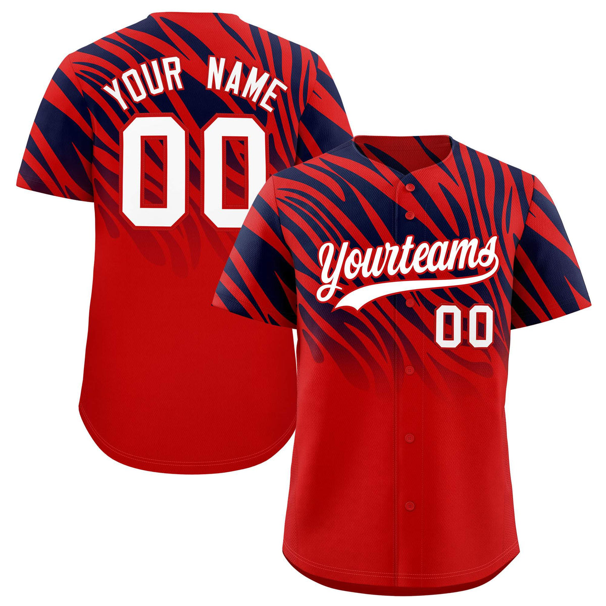Custom Navy Red Tiger Stripe Gradient Animal Print Personalized Team Shirt Baseball Jersey