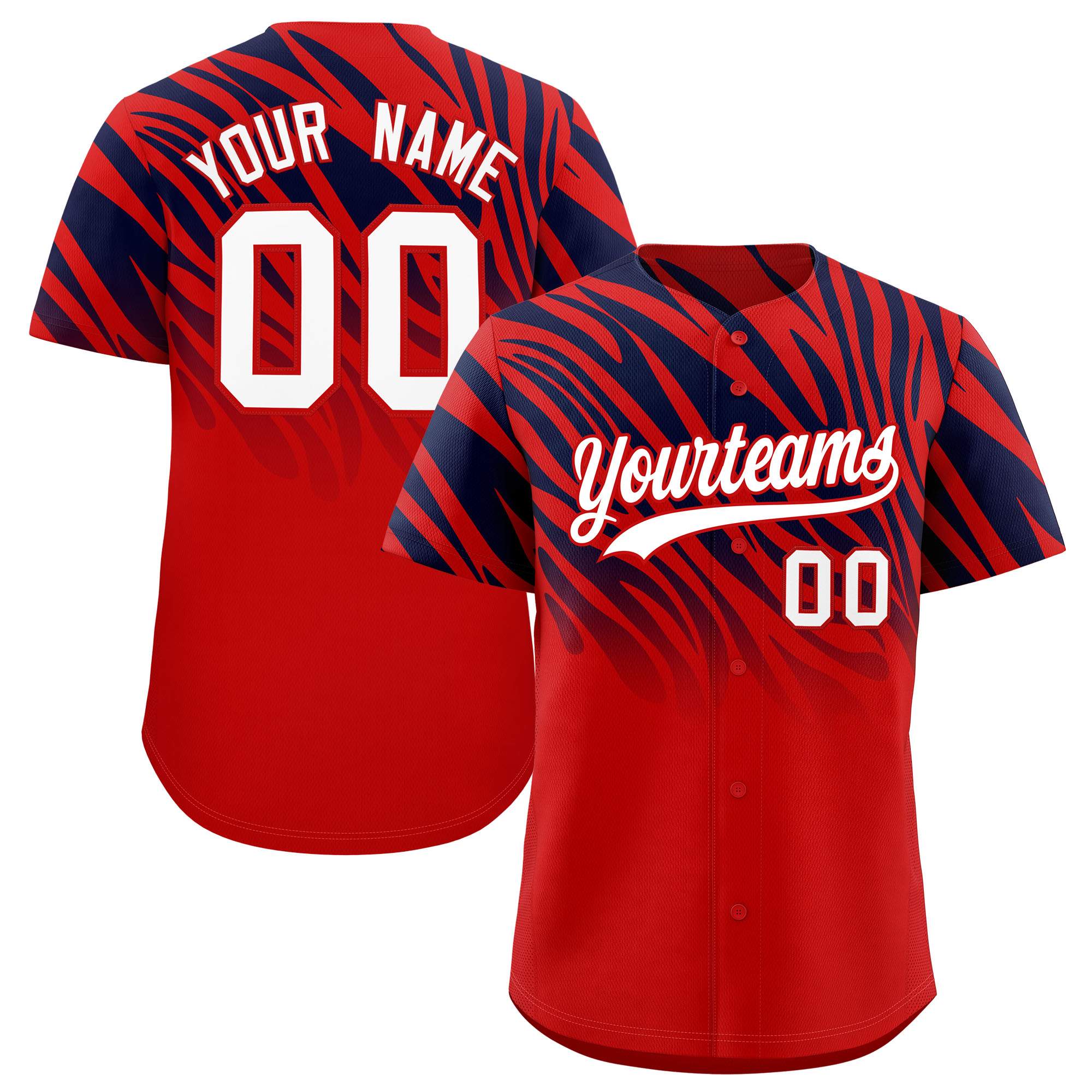 Custom Navy Red Tiger Stripe Gradient Animal Print Personalized Team Shirt Baseball Jersey