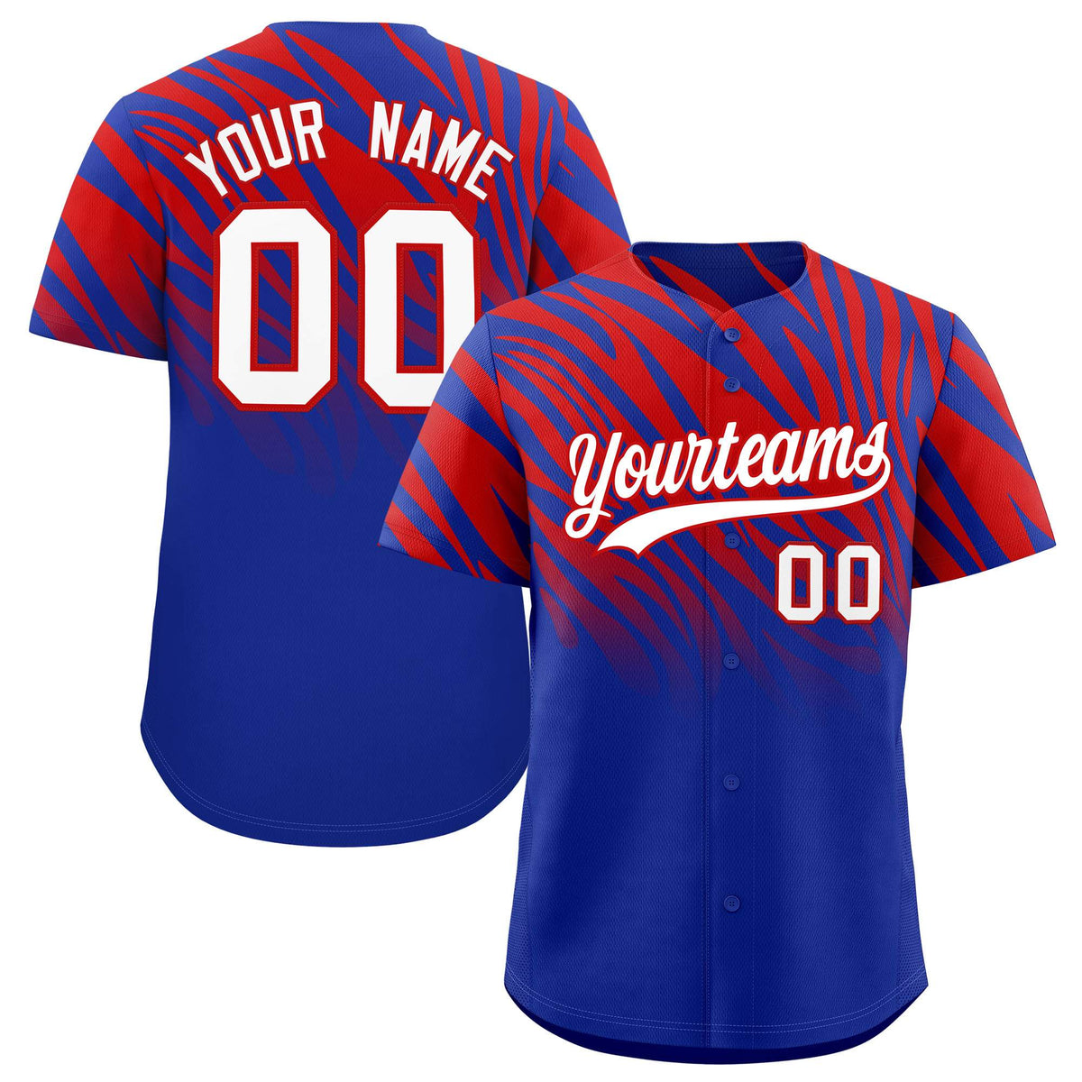 Custom Red Royal Tiger Stripe Gradient Animal Print Personalized Team Shirt Baseball Jersey