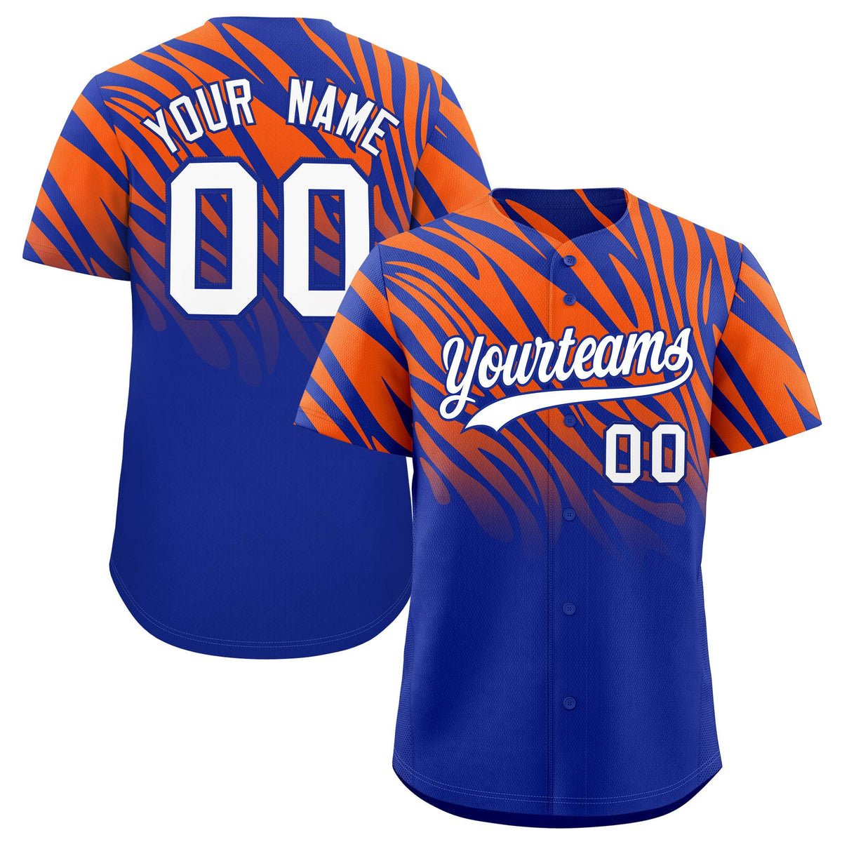 Custom Royal Orange Tiger Stripe Gradient Animal Print Personalized Team Shirt Baseball Jersey