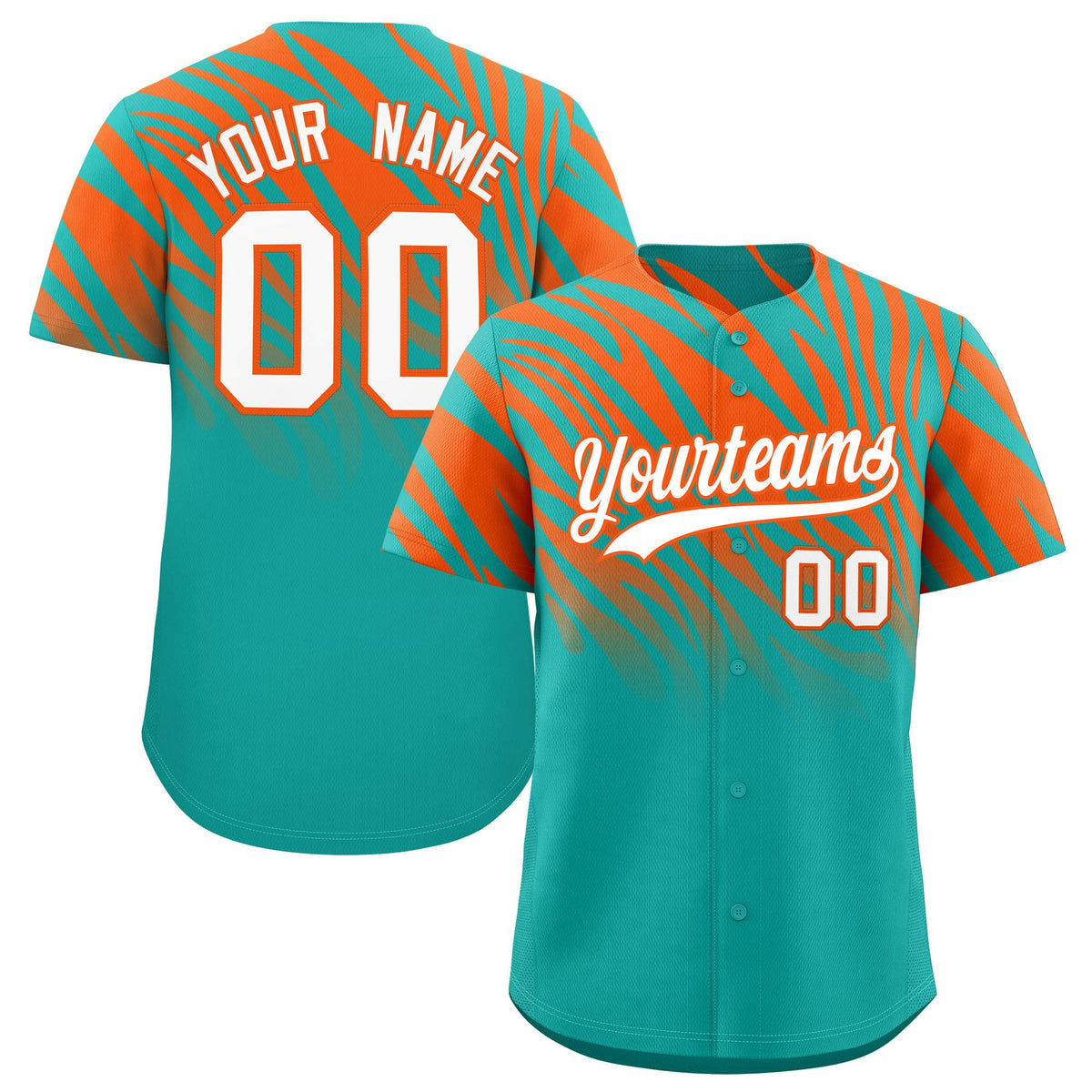 Custom Aqua Orange Tiger Stripe Gradient Animal Print Personalized Team Shirt Baseball Jersey