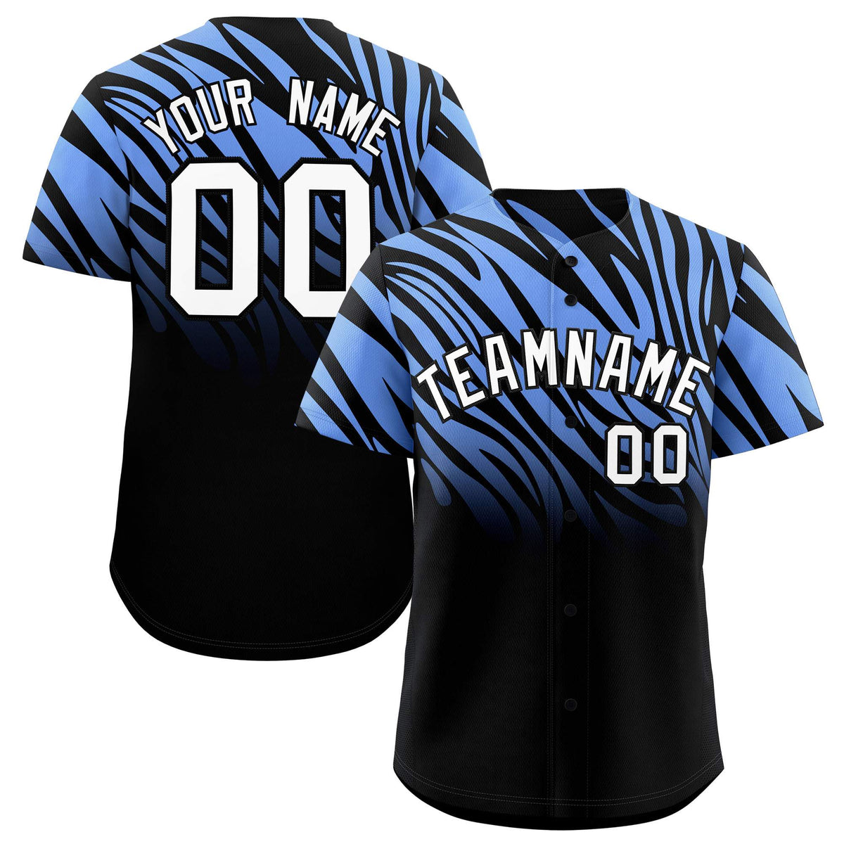 Custom Light Blue Black Tiger Stripe Gradient Animal Print Personalized Team Shirt Baseball Jersey