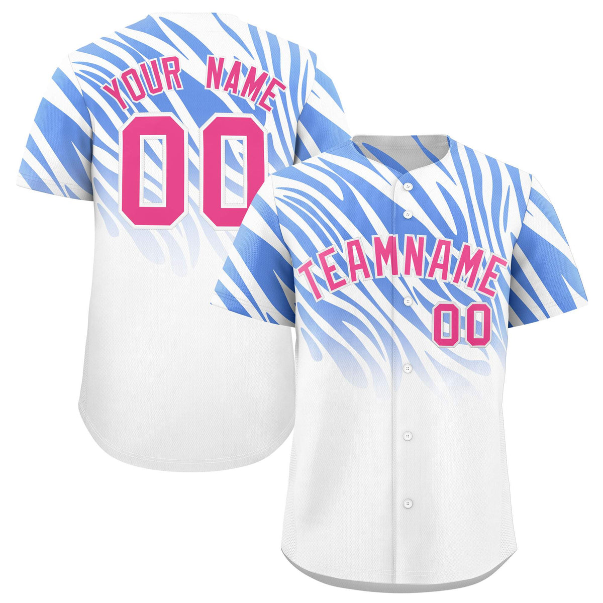Custom Light Blue White Tiger Stripe Gradient Animal Print Personalized Team Shirt Baseball Jersey