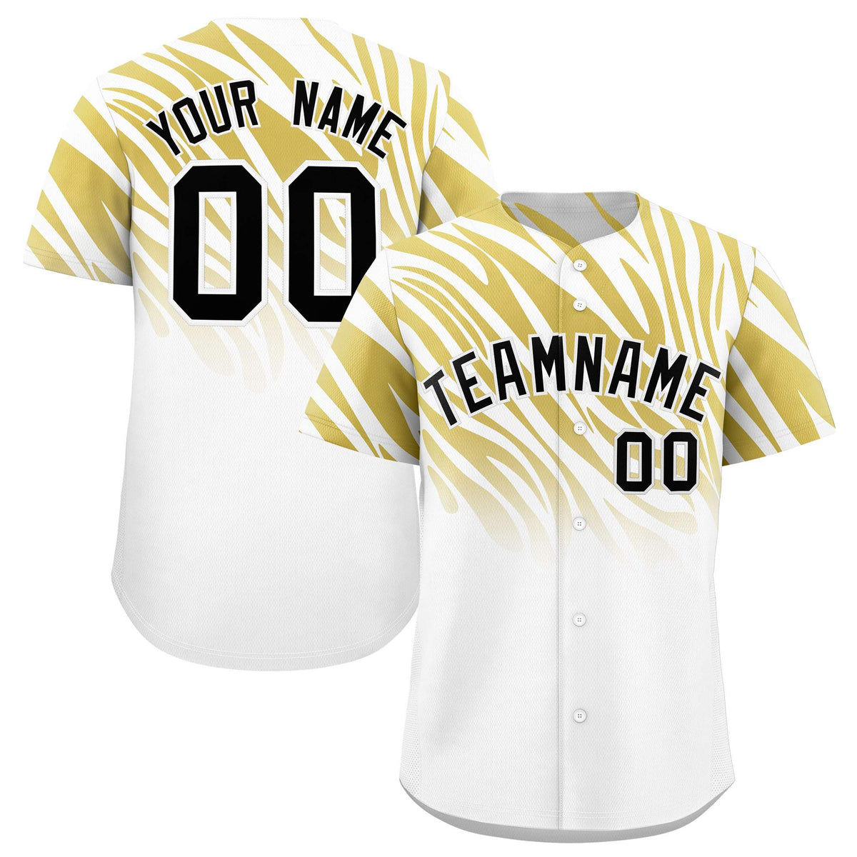 Custom Old Gold White Tiger Stripe Gradient Animal Print Personalized Team Shirt Baseball Jersey