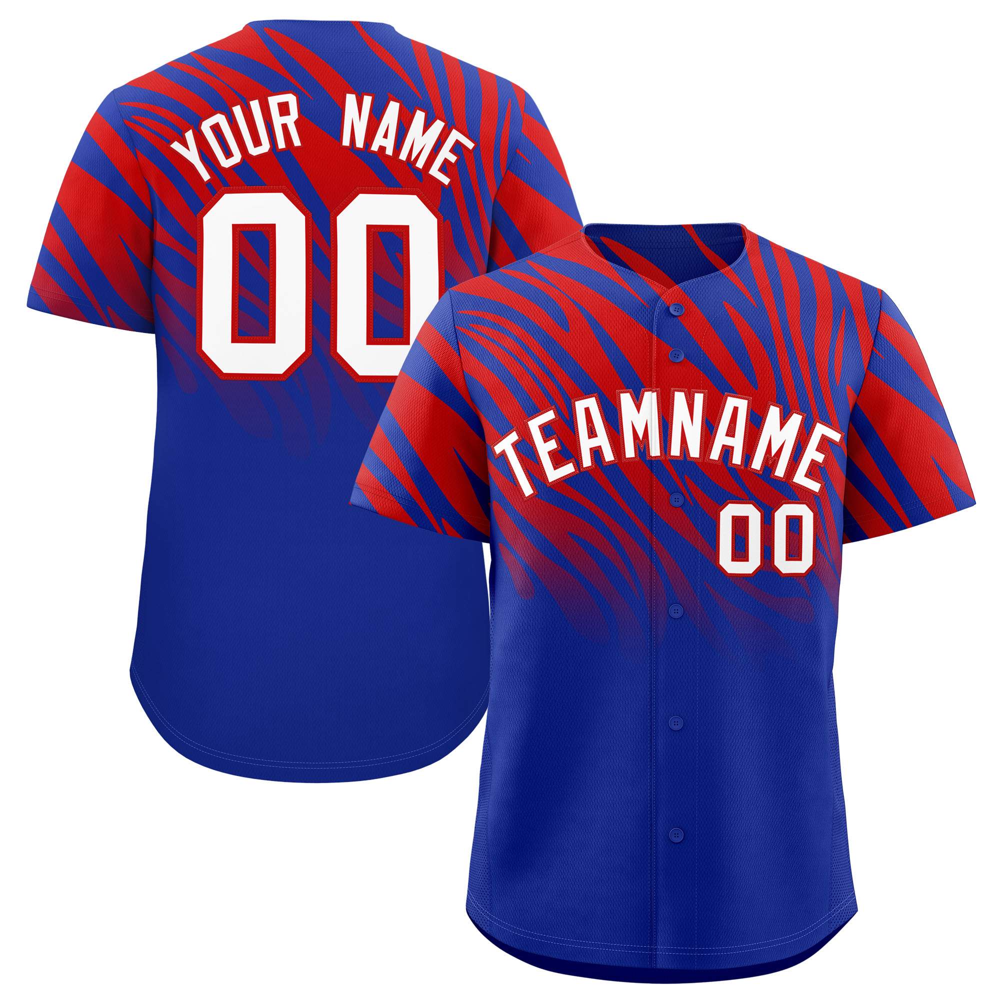 Custom Red Royal Tiger Stripe Gradient Animal Print Personalized Team Shirt Baseball Jersey