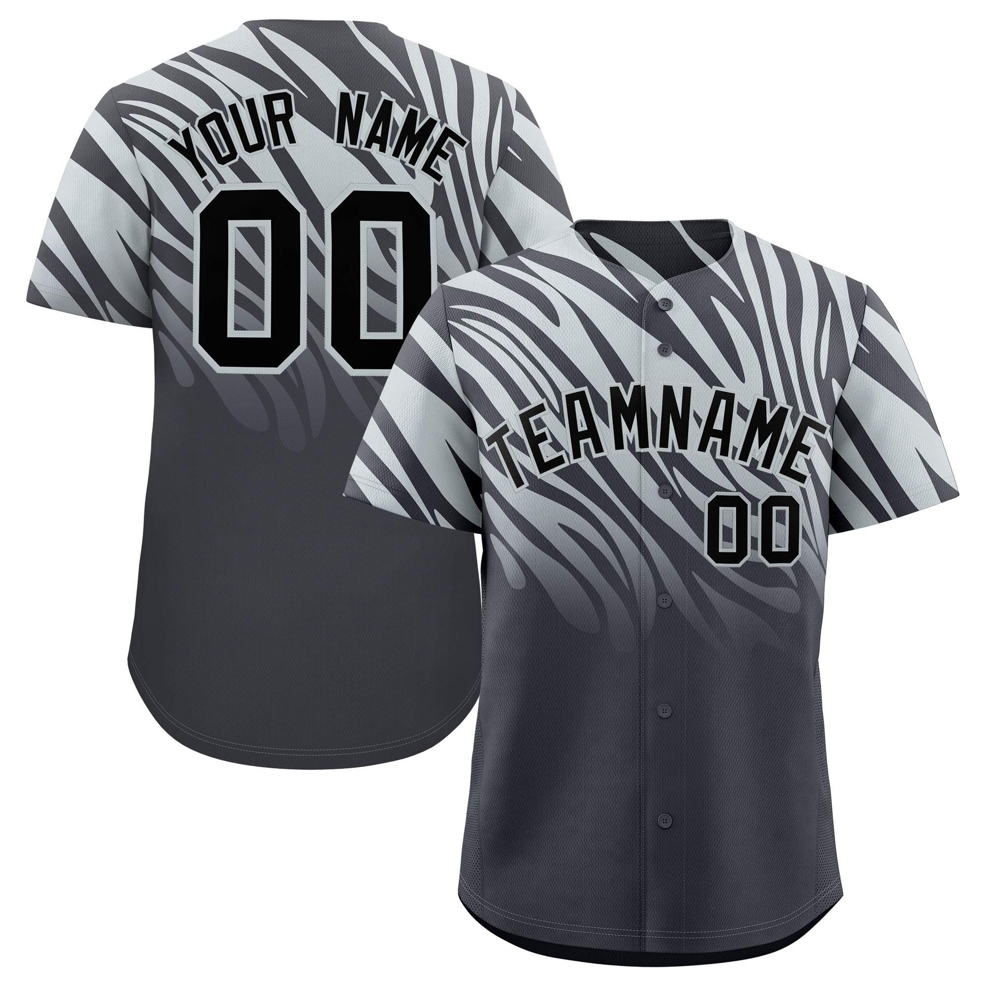Custom Gray Silver Tiger Stripe Gradient Animal Print Personalized Team Shirt Baseball Jersey
