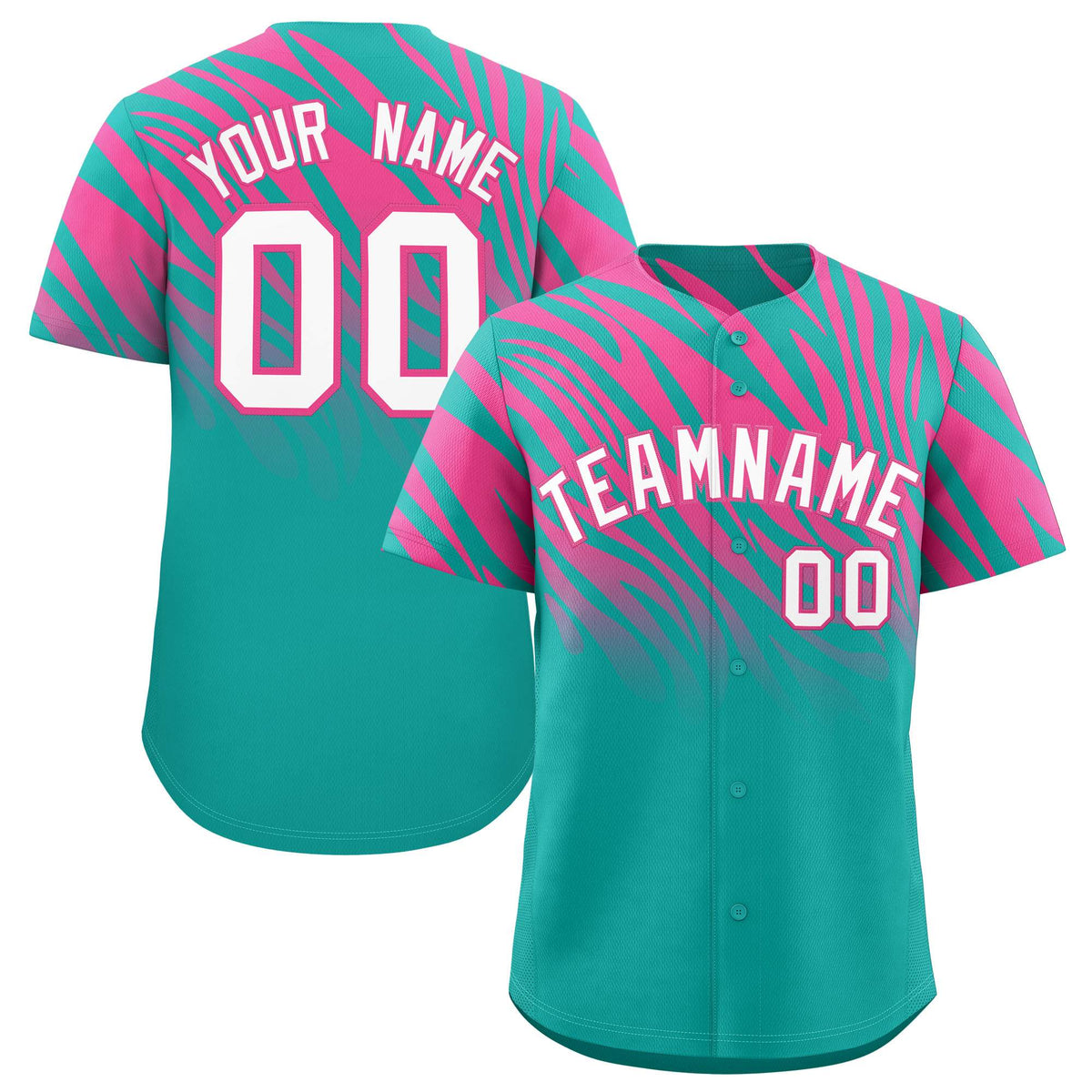 Custom Aqua Pink Tiger Stripe Gradient Animal Print Personalized Team Shirt Baseball Jersey