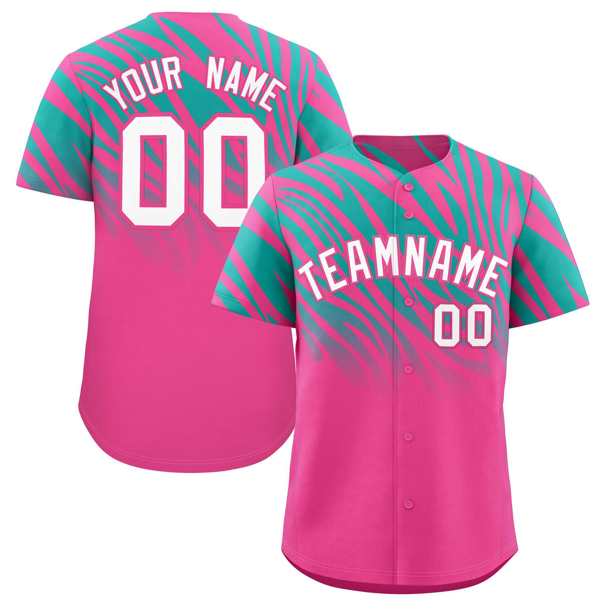 Custom Pink Aqua Tiger Stripe Gradient Animal Print Personalized Team Shirt Baseball Jersey