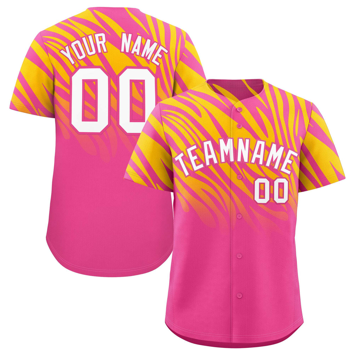 Custom Pink Gold Tiger Stripe Gradient Animal Print Personalized Team Shirt Baseball Jersey