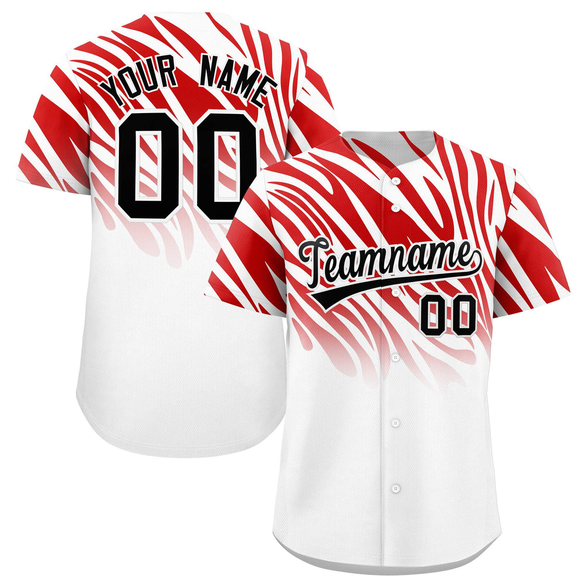 Custom Red White Tiger Stripe Gradient Animal Print Personalized Team Shirt Baseball Jersey
