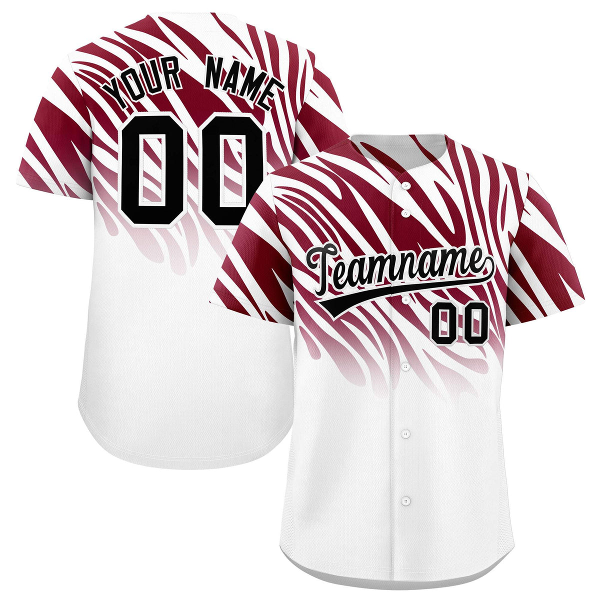 Custom Crimson White Tiger Stripe Gradient Animal Print Personalized Team Shirt Baseball Jersey