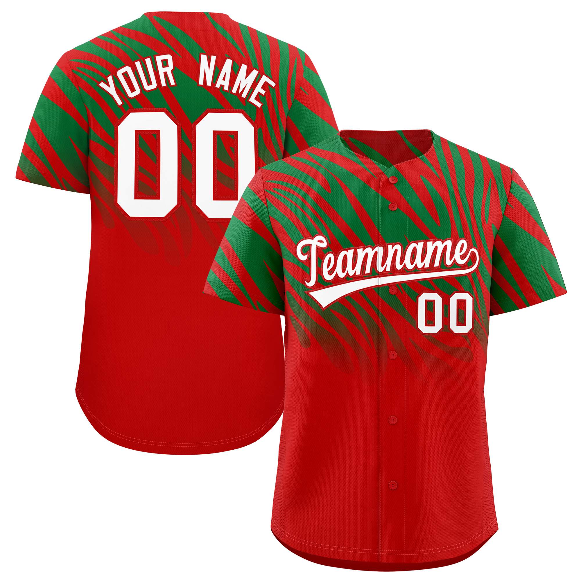 Custom Kelly Green Red Tiger Stripe Gradient Animal Print Personalized Team Shirt Baseball Jersey