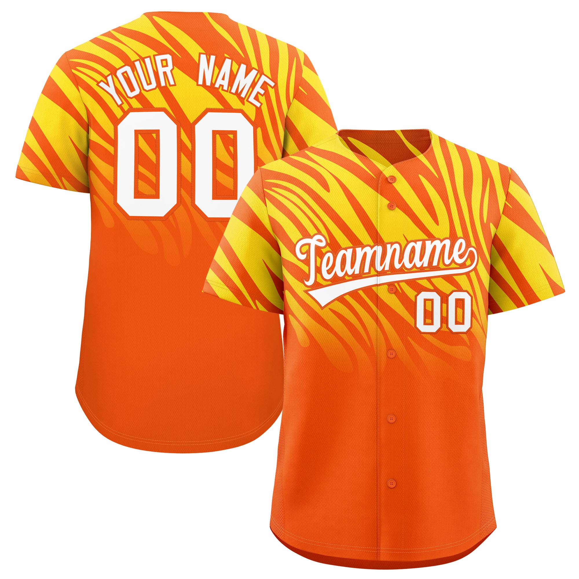 Custom Orange Gold Tiger Stripe Gradient Animal Print Personalized Team Shirt Baseball Jersey