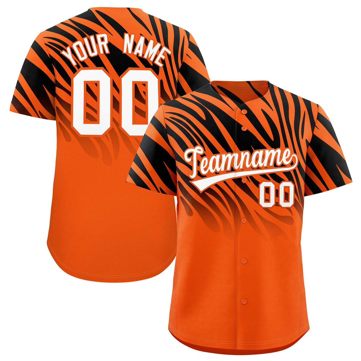 Custom Black Orange Tiger Stripe Gradient Animal Print Personalized Team Shirt Baseball Jersey