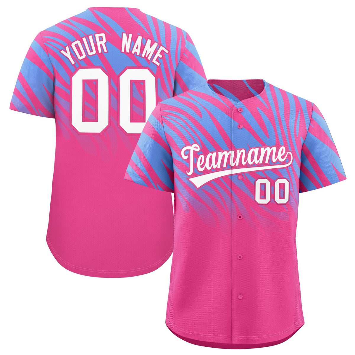 Custom Pink Light Blue Tiger Stripe Gradient Animal Print Personalized Team Shirt Baseball Jersey