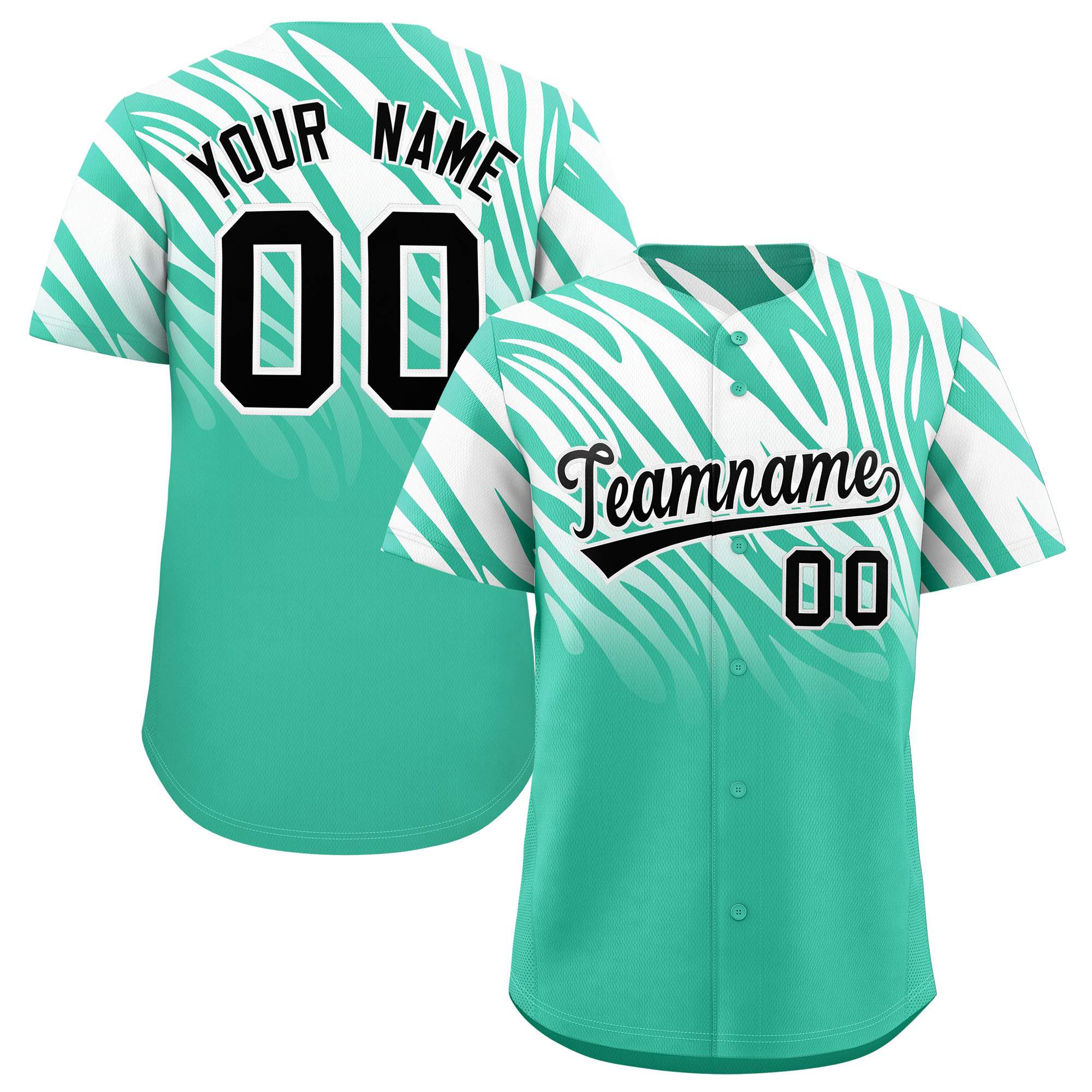 Custom Bright Green White Tiger Stripe Gradient Animal Print Personalized Team Shirt Baseball Jersey