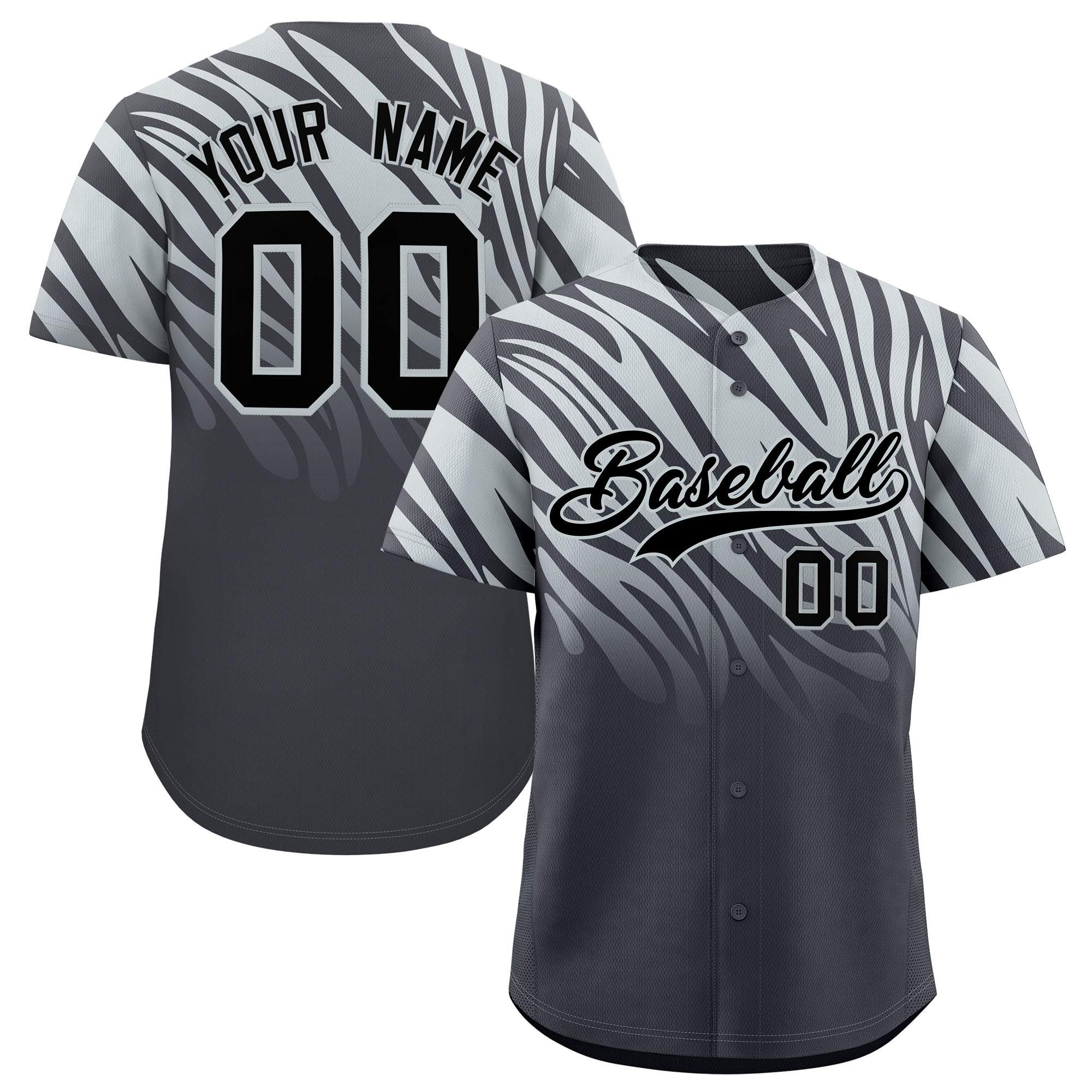 Custom Gray Silver Tiger Stripe Gradient Animal Print Personalized Team Shirt Baseball Jersey