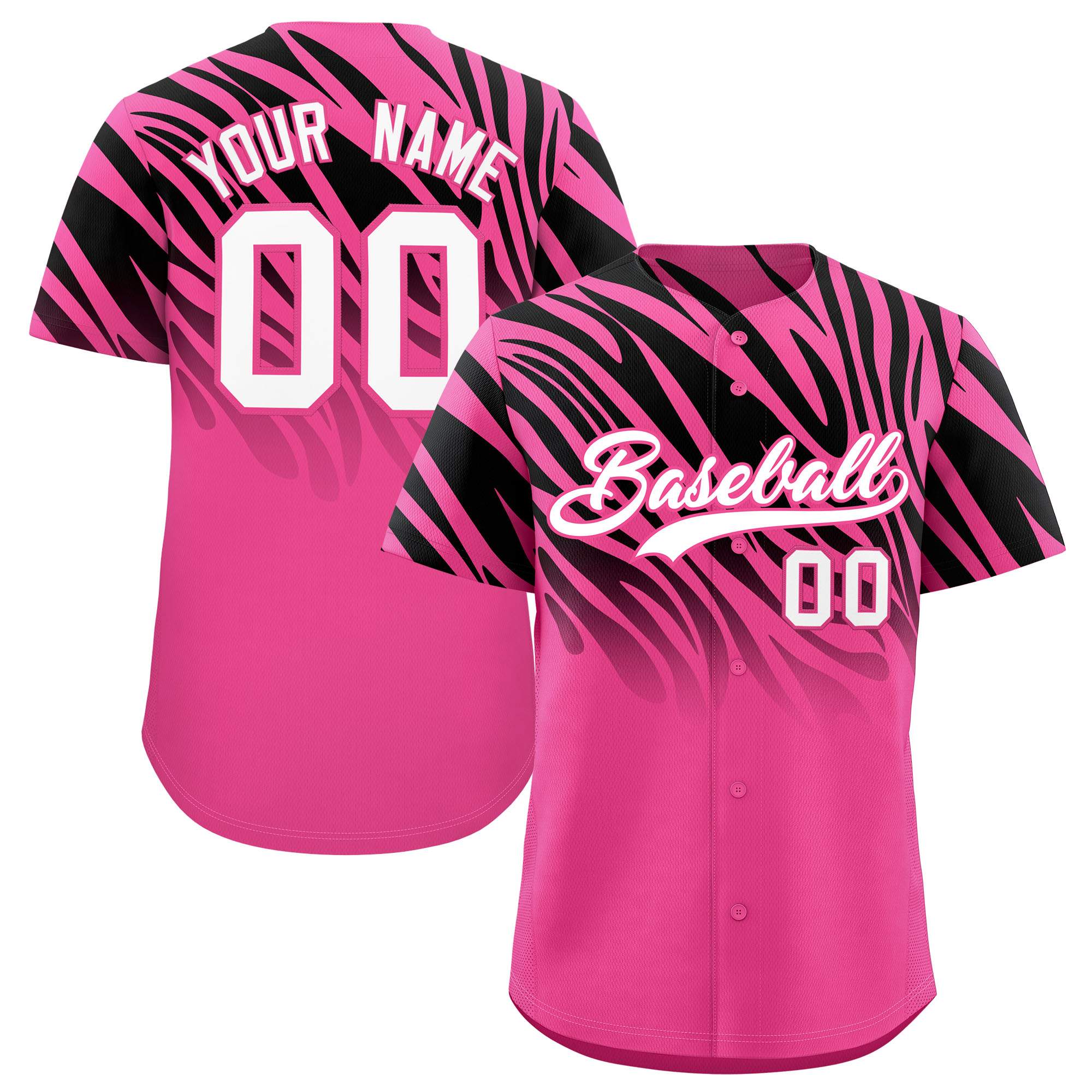 Custom Pink Black Tiger Stripe Gradient Animal Print Personalized Team Shirt Baseball Jersey