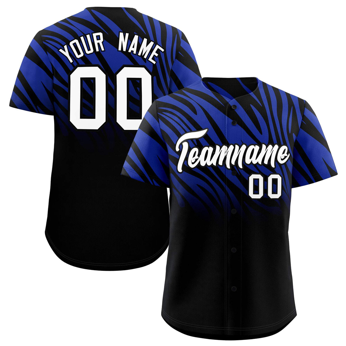 Custom Royal Black Tiger Stripe Gradient Animal Print Personalized Team Shirt Baseball Jersey