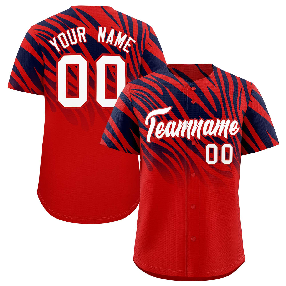 Custom Navy Red Tiger Stripe Gradient Animal Print Personalized Team Shirt Baseball Jersey