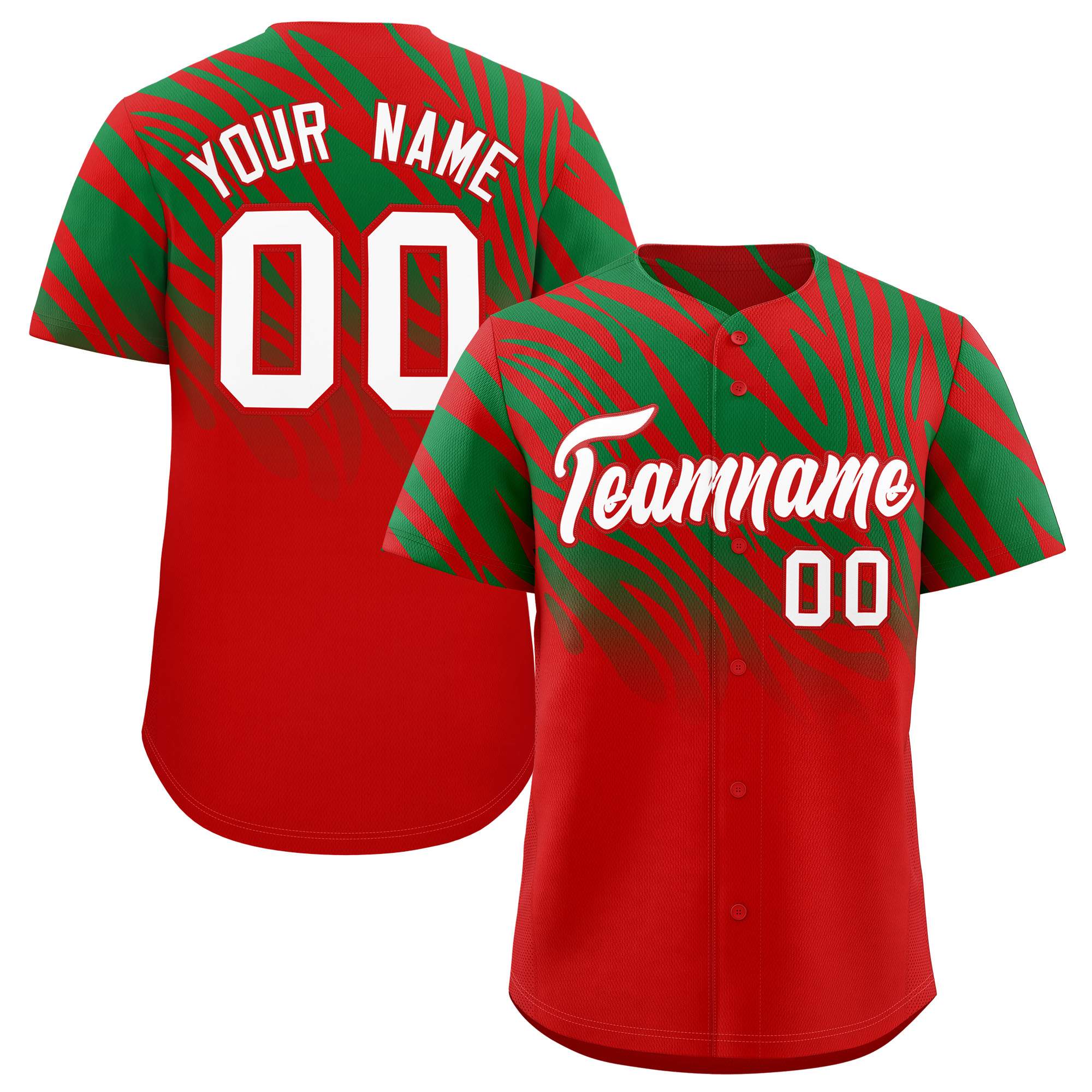 Custom Kelly Green Red Tiger Stripe Gradient Animal Print Personalized Team Shirt Baseball Jersey