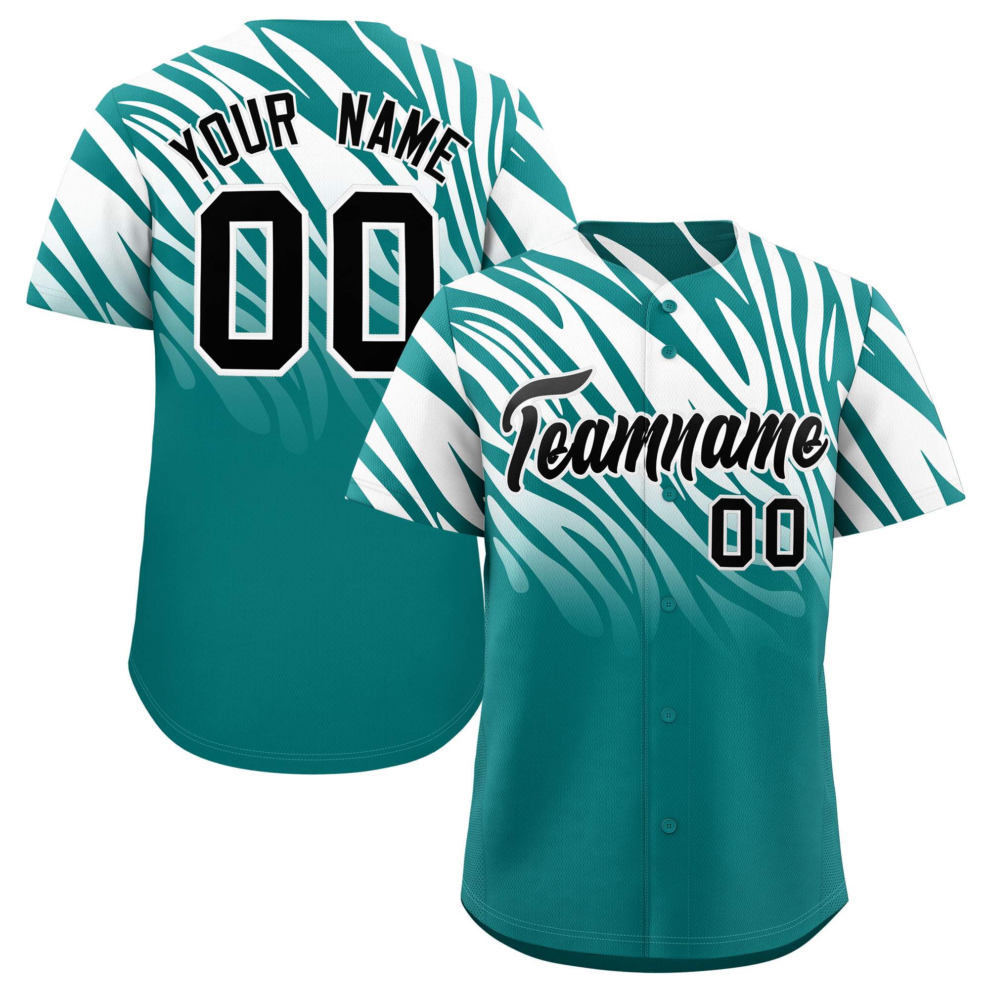 Custom Aqua White Tiger Stripe Gradient Animal Print Personalized Team Shirt Baseball Jersey