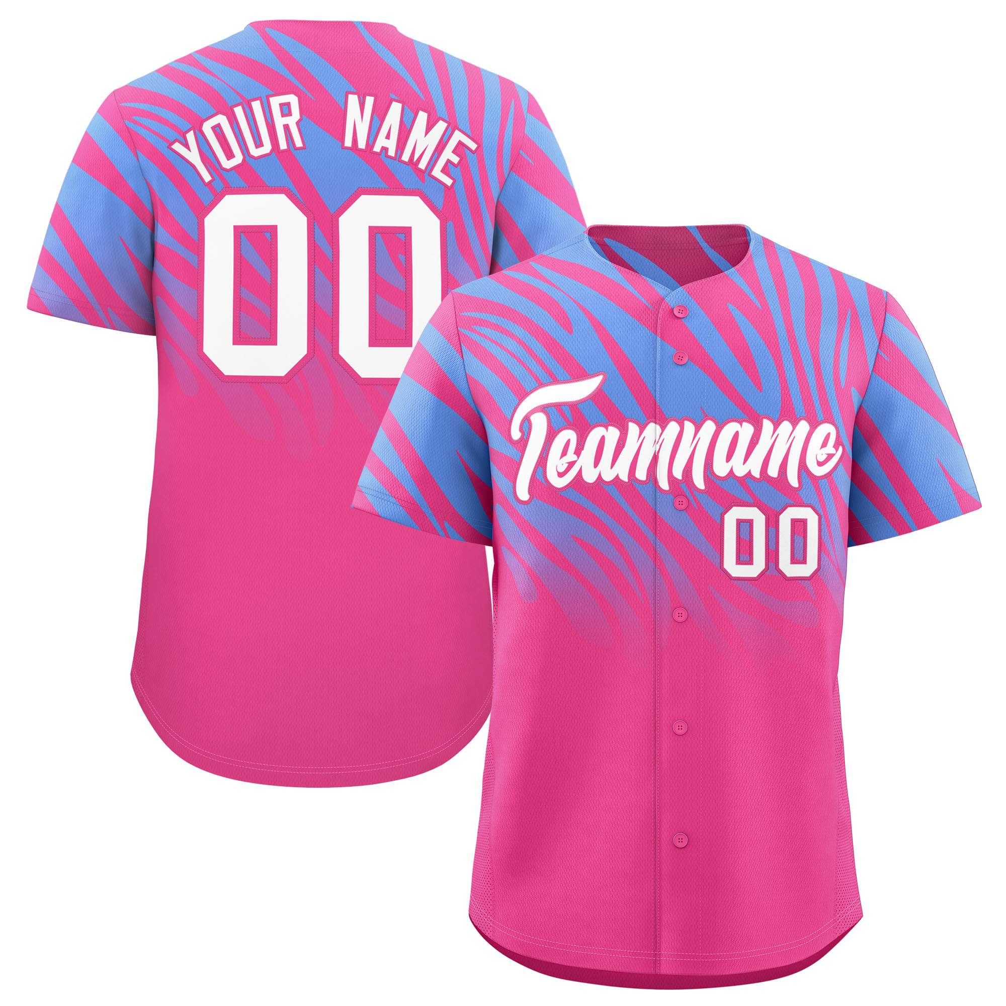 Custom Pink Light Blue Tiger Stripe Gradient Animal Print Personalized Team Shirt Baseball Jersey