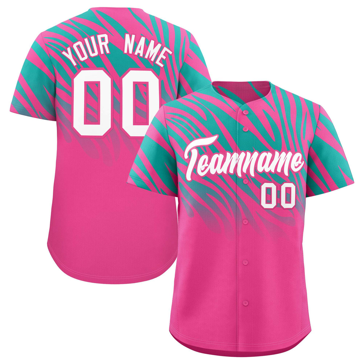 Custom Pink Aqua Tiger Stripe Gradient Animal Print Personalized Team Shirt Baseball Jersey