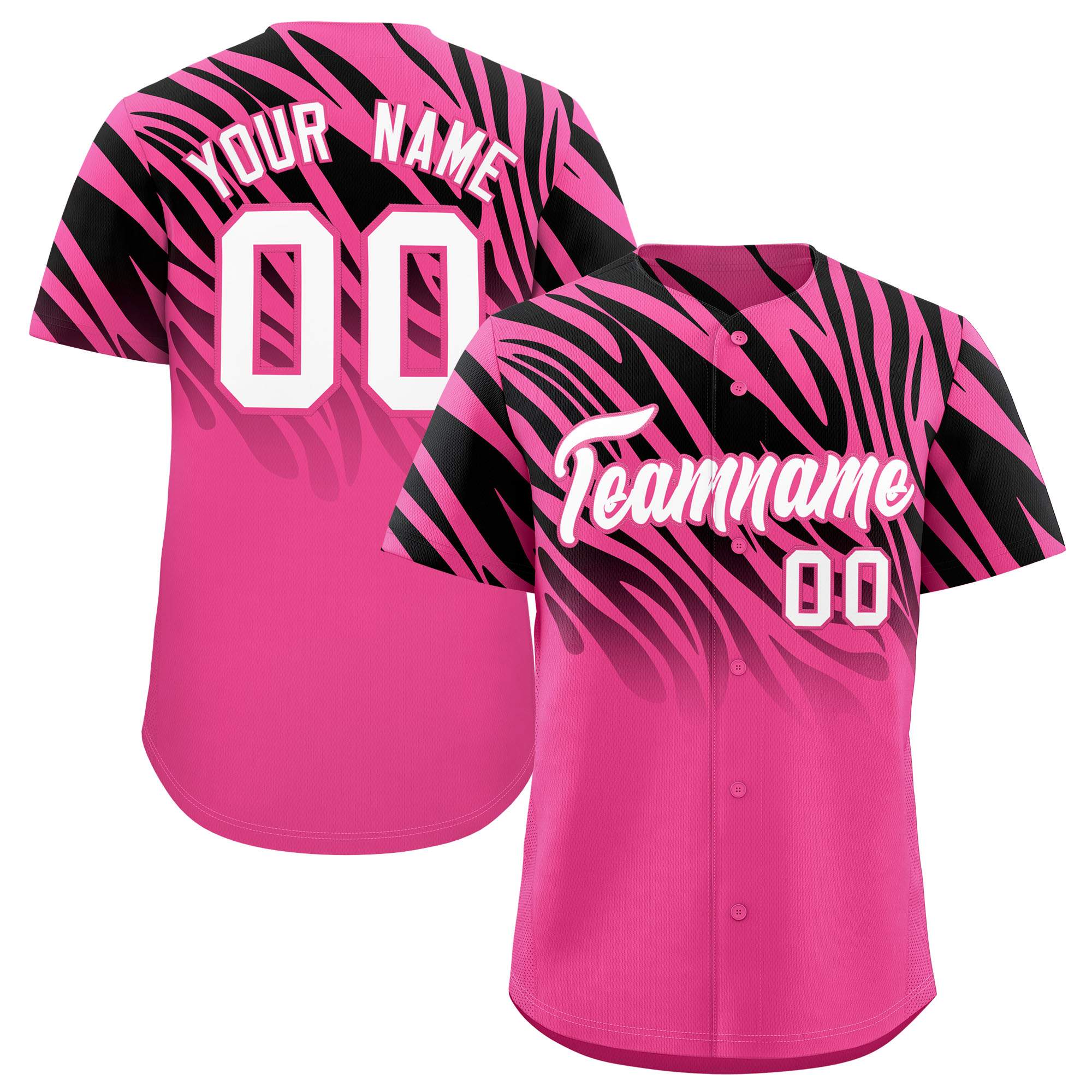 Custom Pink Black Tiger Stripe Gradient Animal Print Personalized Team Shirt Baseball Jersey